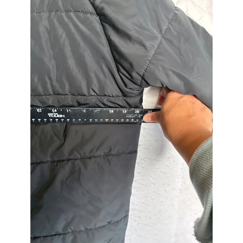 FILA Mens Black White Colorblock Puffer Jacket Full Zip Logo Tape Quilted Small